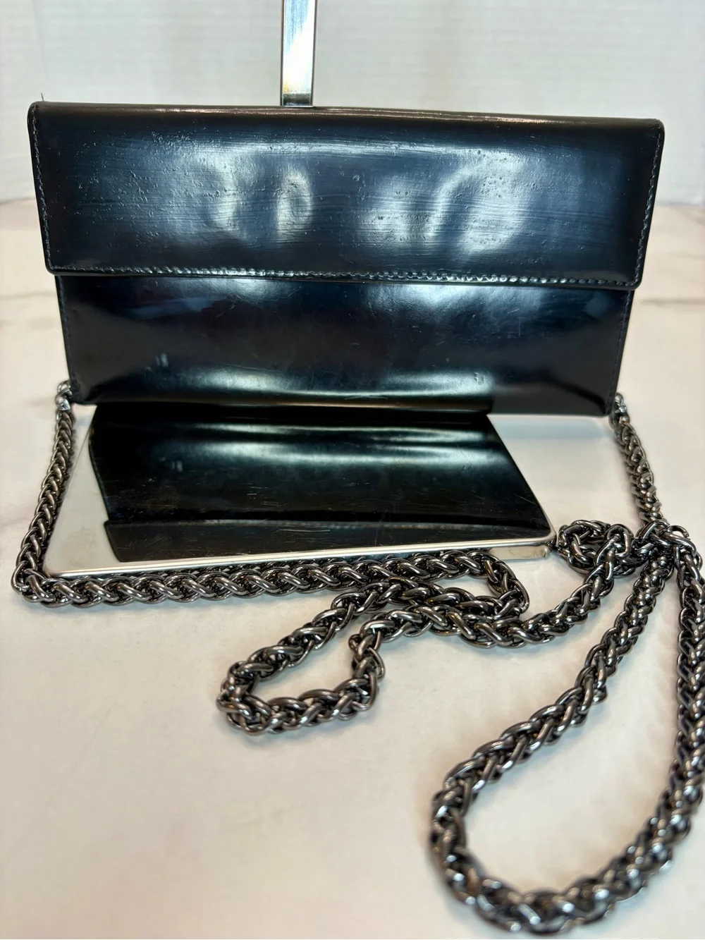 Christian Dior black leather wallet W/silver 